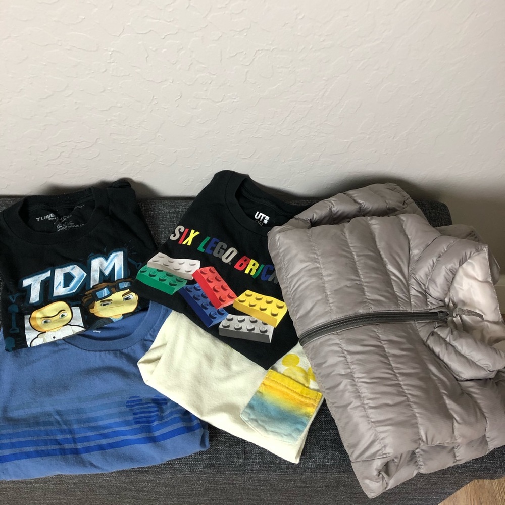 Boys Puffer Jacket + 4 T-Shirts Disney/Lego/DanTDM